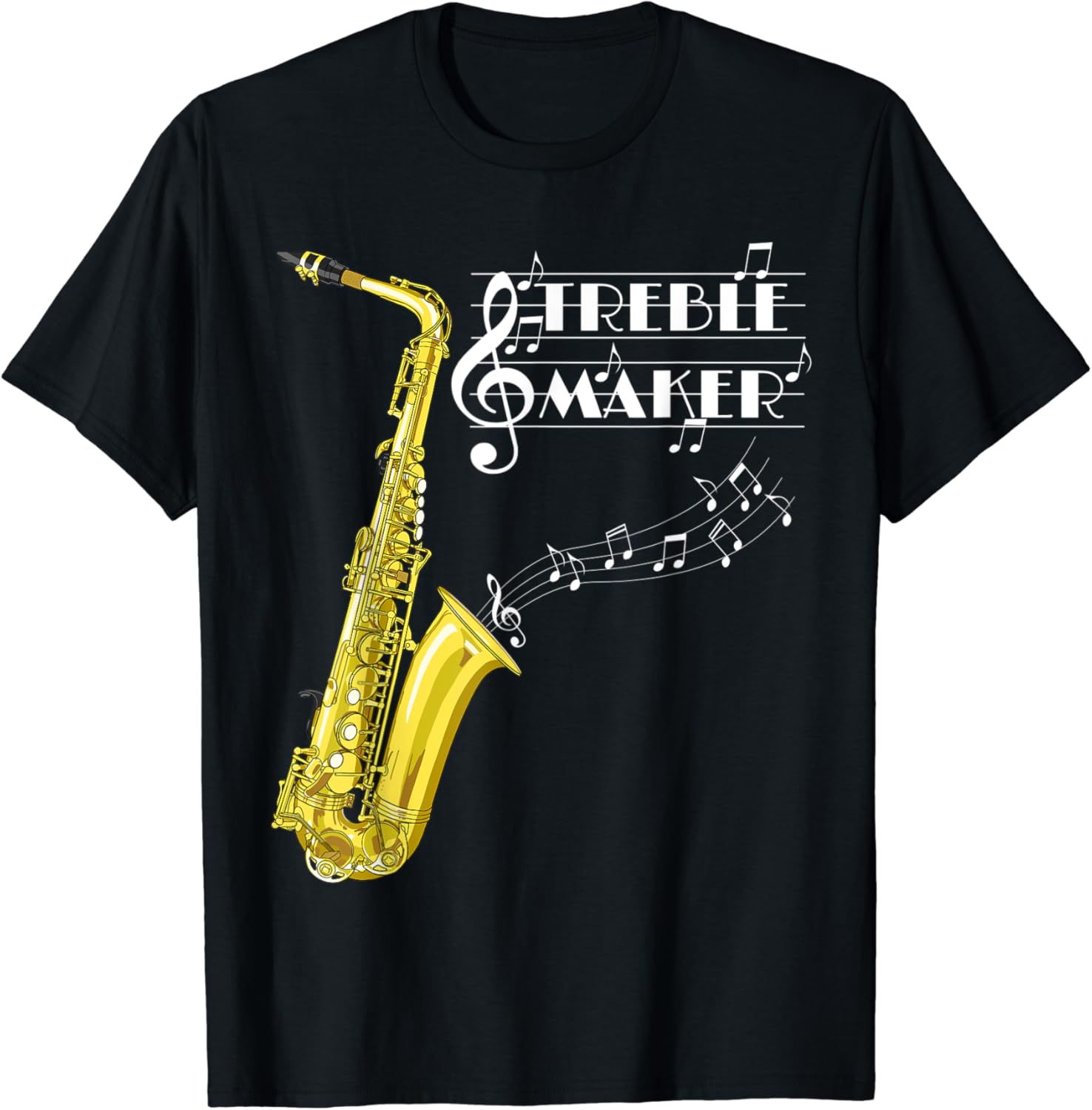 Funny Saxophone Treble Maker Clef Music TShirt Amazon.co.uk Fashion